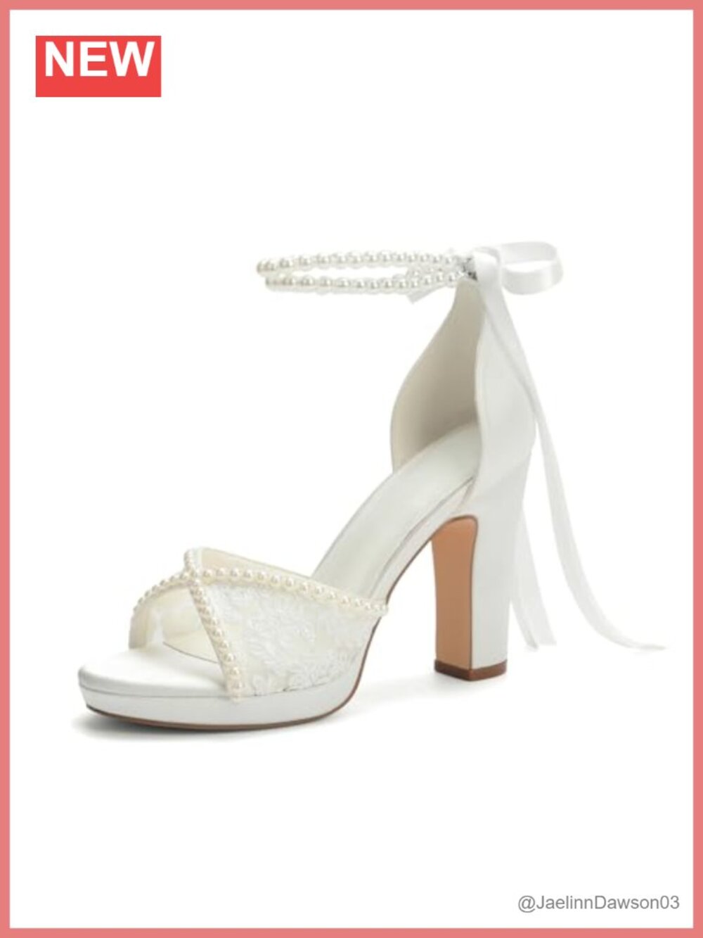 Lace Open Toe Platform Heels Wedding Shoes Bride Block Heel Pearls